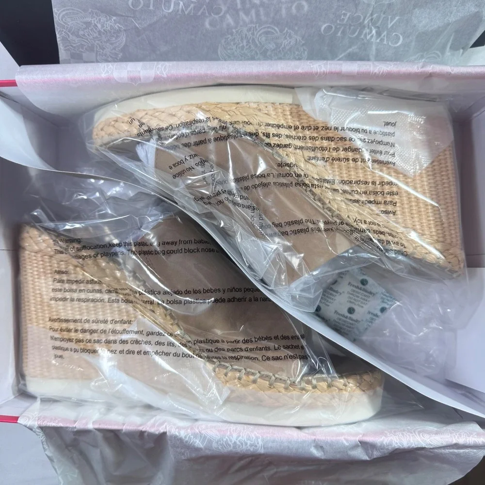 New Vince Camuto Brissia Tortilla Nubuck Espadrille Platform Wedge Mule Size 11M